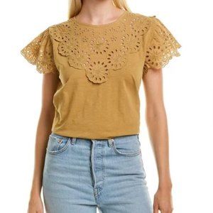 J.Crew Lace Scalloped Yoke T-Shirt Brown Yellow XXS